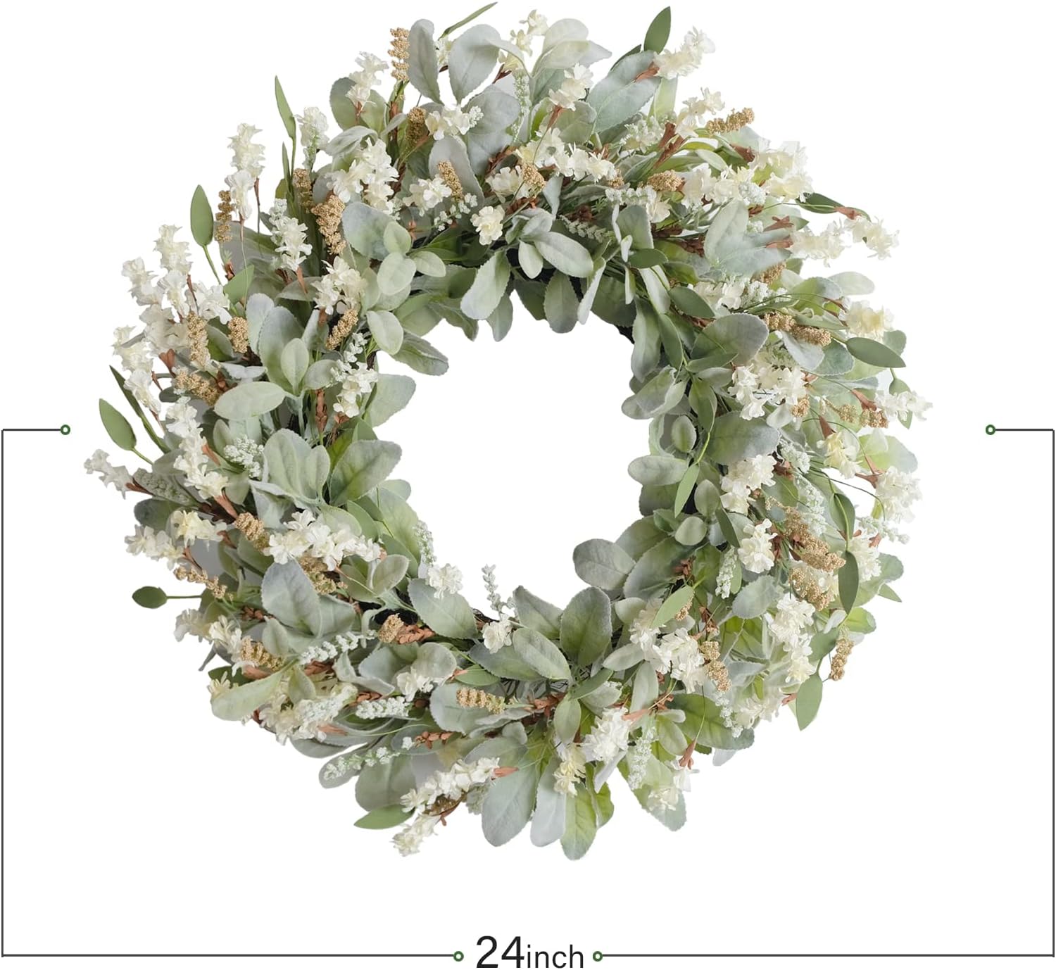 24 Inch Summer Spring Ivory Flowers Wreath for Front Door