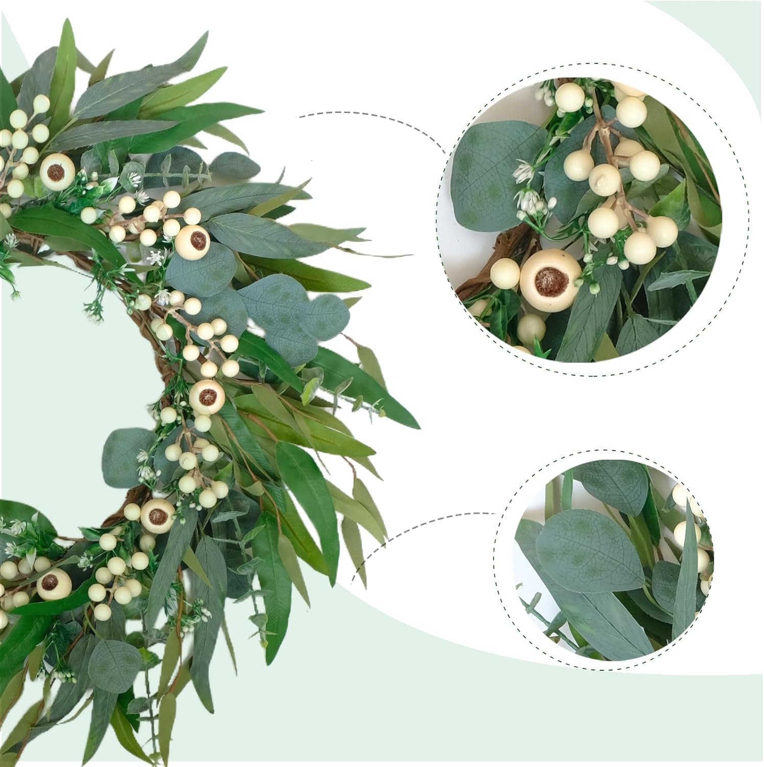 24 Inch Spring Eucalyptus Olive Leaves Wreath for Front Door