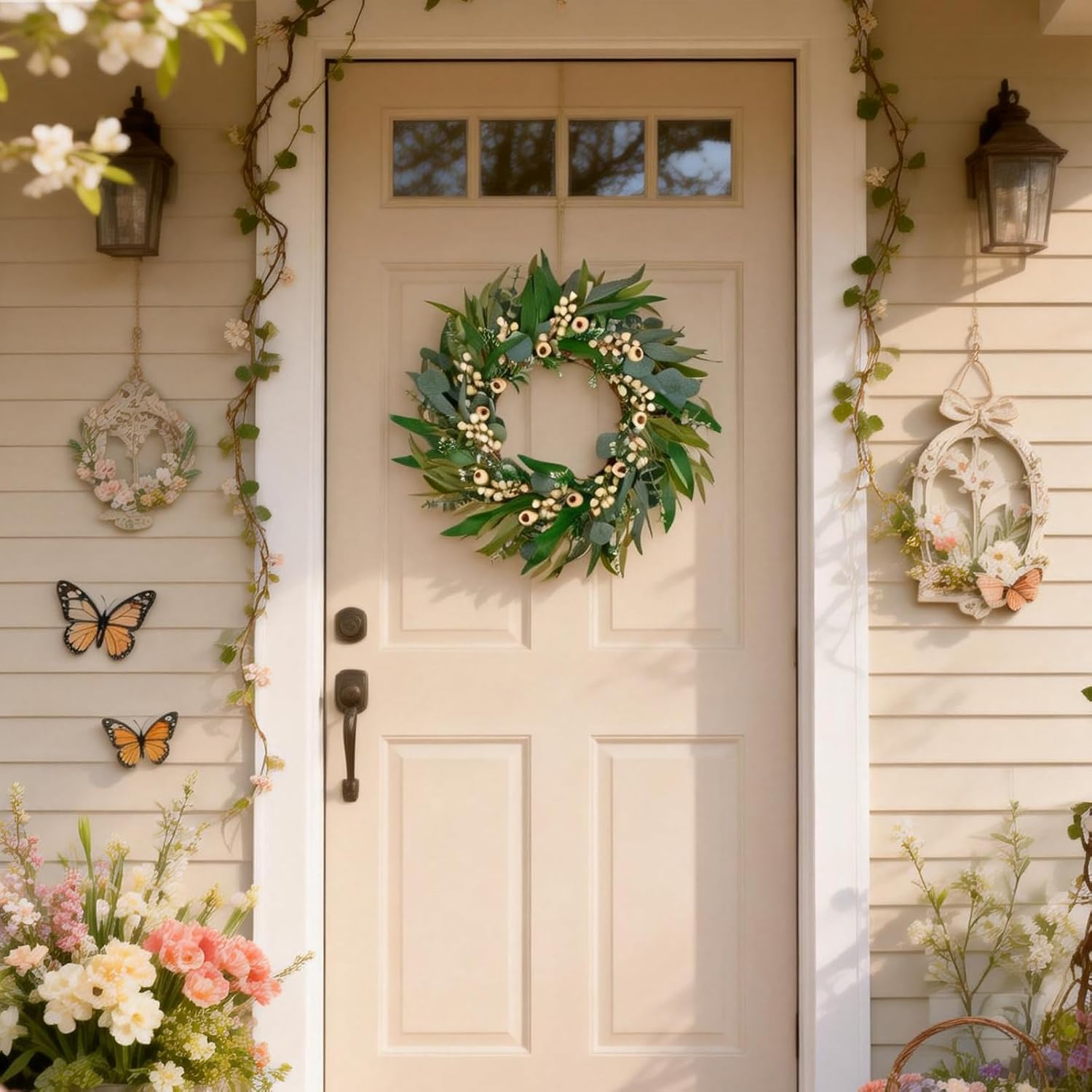 24 Inch Spring Eucalyptus Olive Leaves Wreath for Front Door