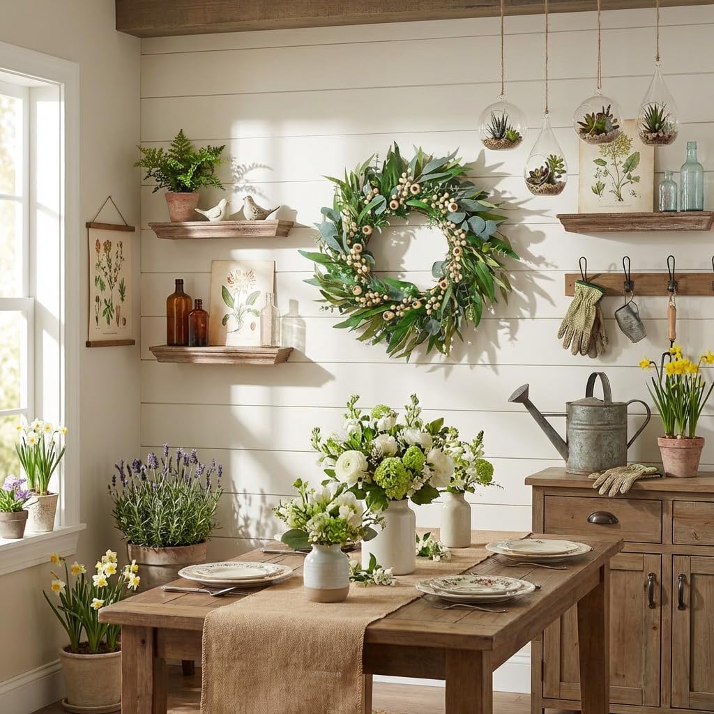 24 Inch Spring Eucalyptus Olive Leaves Wreath for Front Door