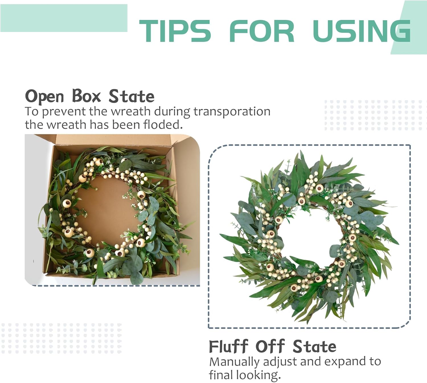 24 Inch Spring Eucalyptus Olive Leaves Wreath for Front Door