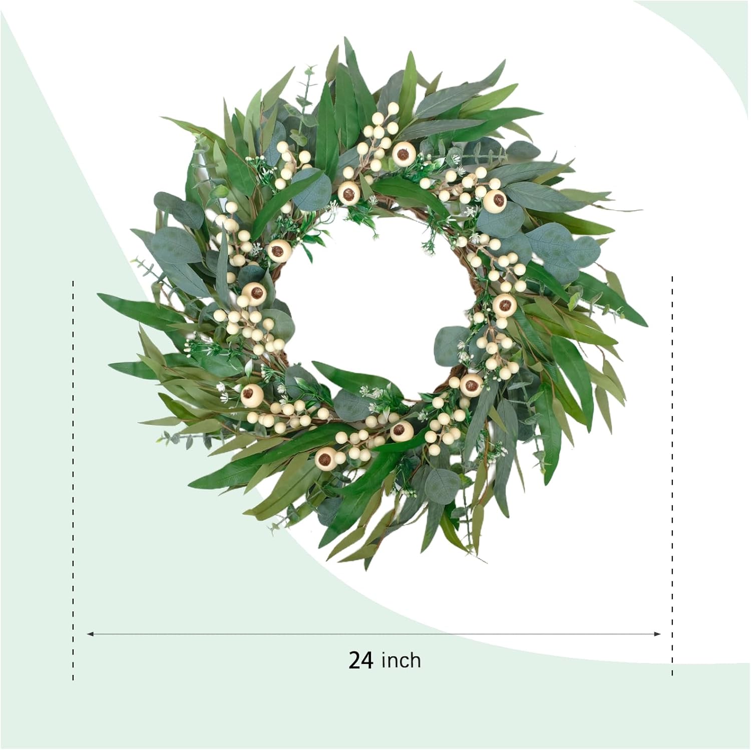 24 Inch Spring Eucalyptus Olive Leaves Wreath for Front Door