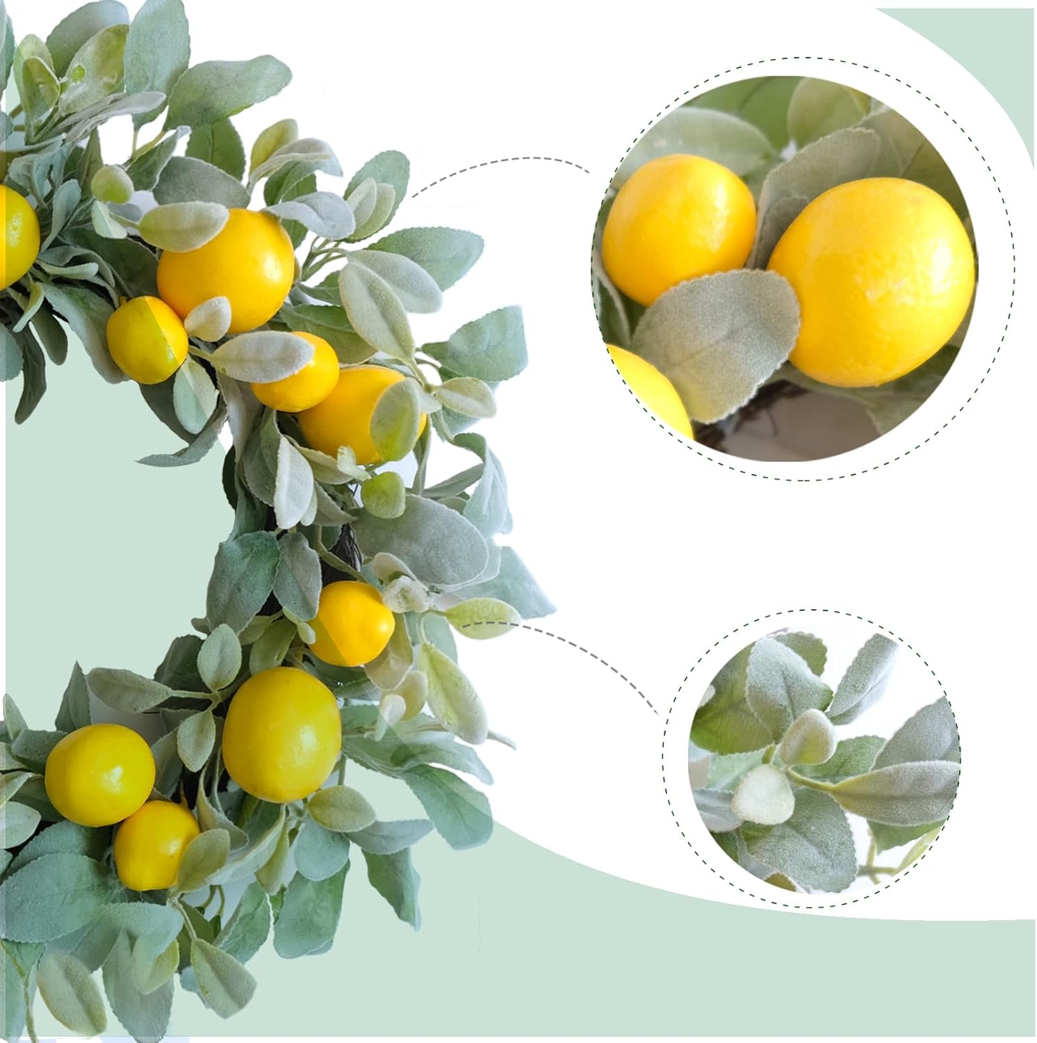 18 Inch Yellow Lemon Spring Summer Wreath for Front Door