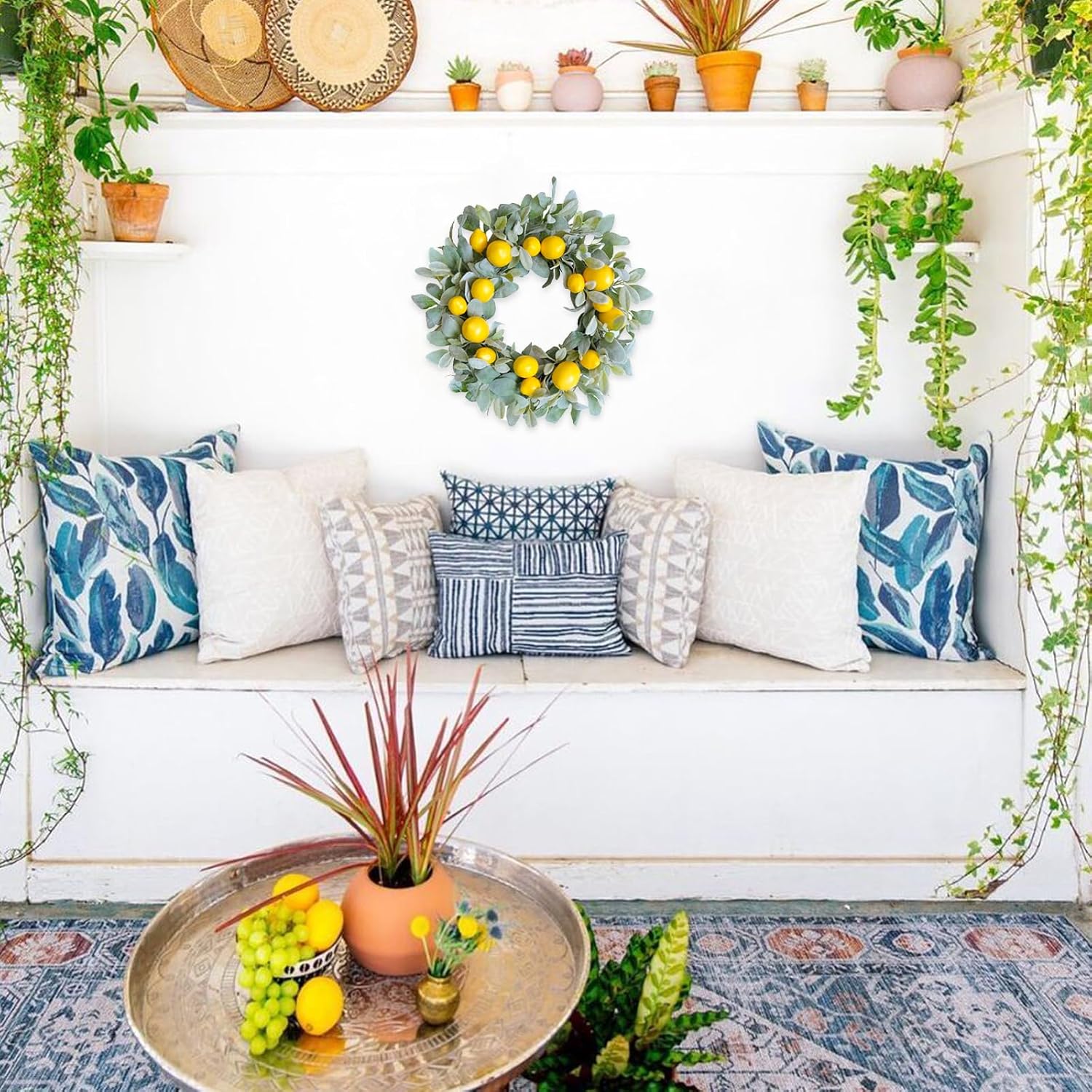 18 Inch Yellow Lemon Spring Summer Wreath for Front Door