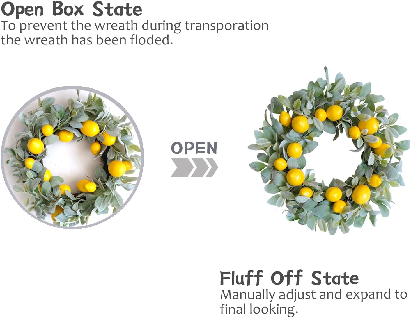 18 Inch Yellow Lemon Spring Summer Wreath for Front Door
