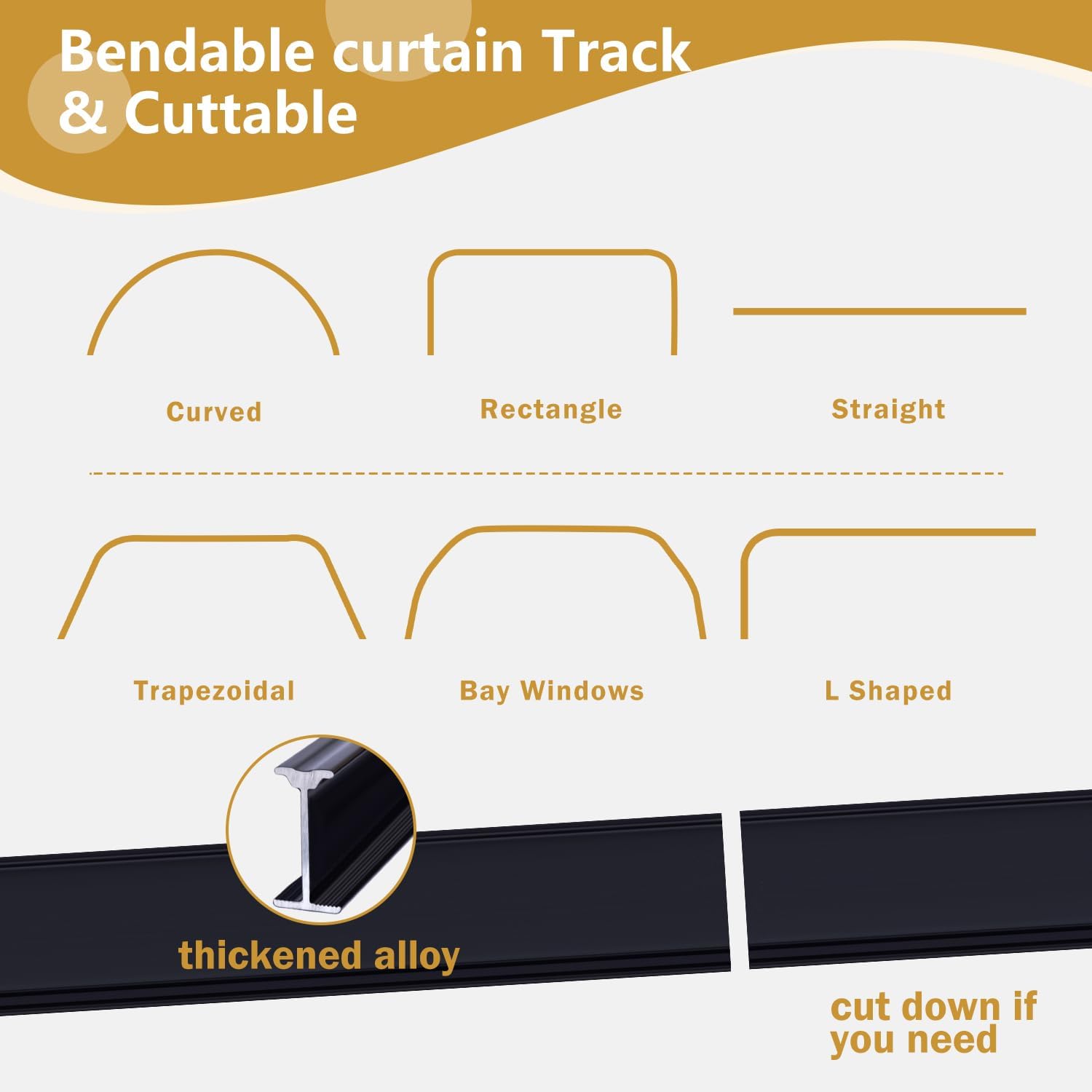 Bendable Ceiling Curtain Track Ceilings Mount or Wall Mounted Heavy-Duty Room Divider Curtains Rails for Living room Bedroom Shower Privacy RV Garage Dividers with Clips,Black 15 FT