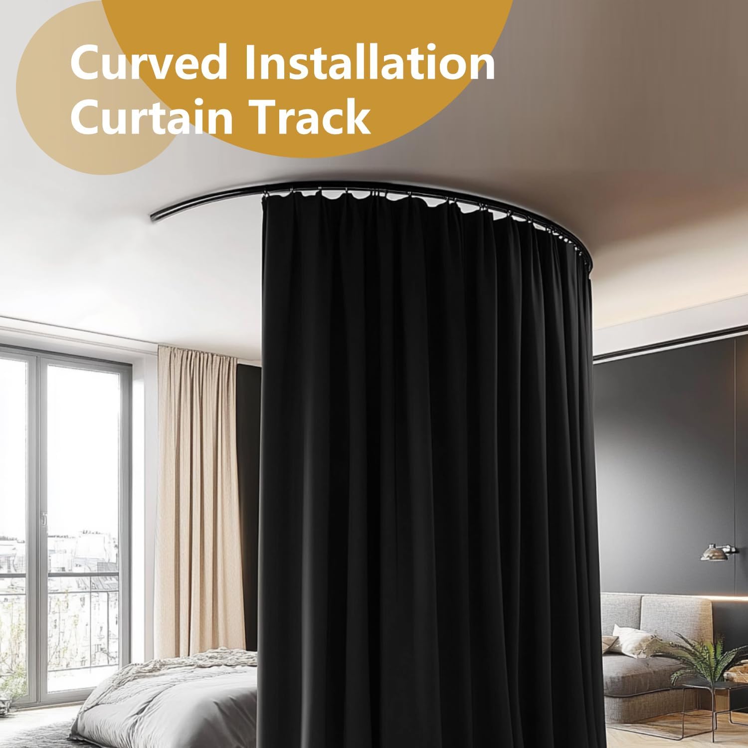 Bendable Ceiling Curtain Track Ceilings Mount or Wall Mounted Heavy-Duty Room Divider Curtains Rails for Living room Bedroom Shower Privacy RV Garage Dividers with Clips,Black 15 FT