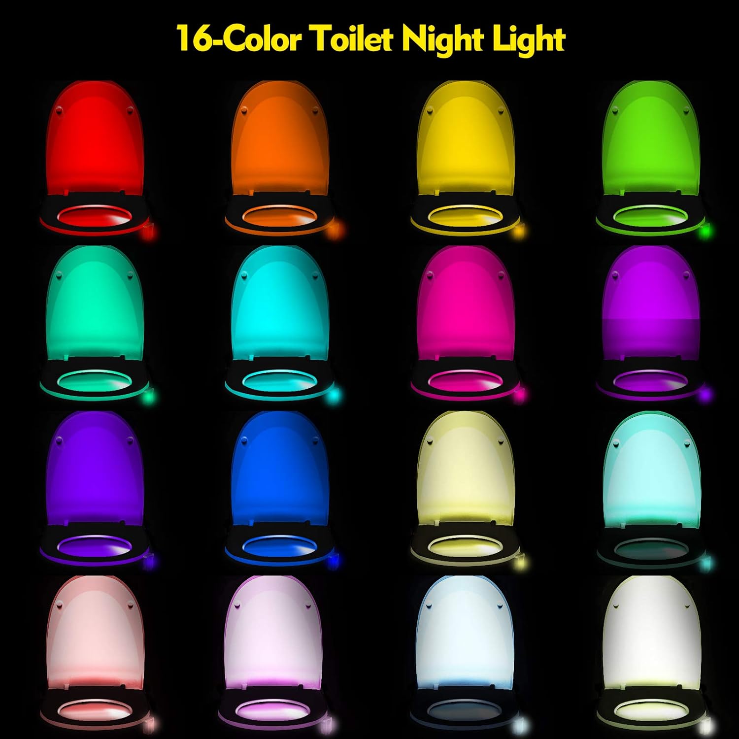 6 Pieces Toilet Night Light Motion Activated Sensor Lamp 16 Colors Changing LED Inside Toilet Bowl