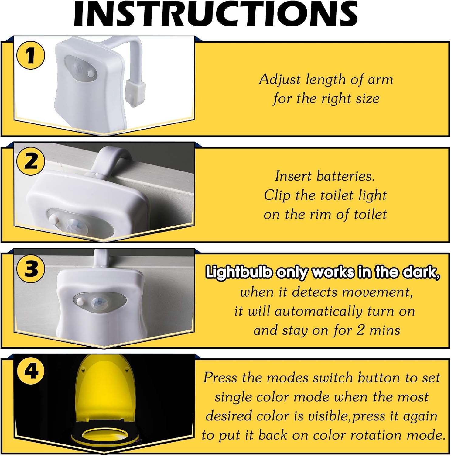 6 Pieces Toilet Night Light Motion Activated Sensor Lamp 16 Colors Changing LED Inside Toilet Bowl