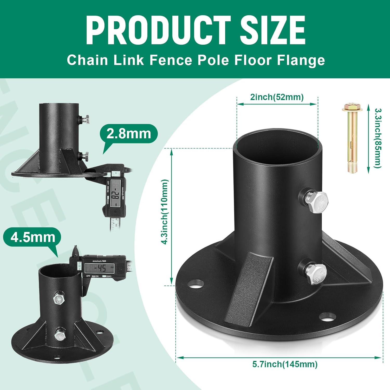 2 Pack Chain Link Fence Post 2%27%27 Floor Flange Heavy Duty Round Post Base Bracket (od 1-7/8%27%27) Fits Fence Mailbox Railing Deck Flag Column Stair Handrail with Expansion Bolts and Screws
