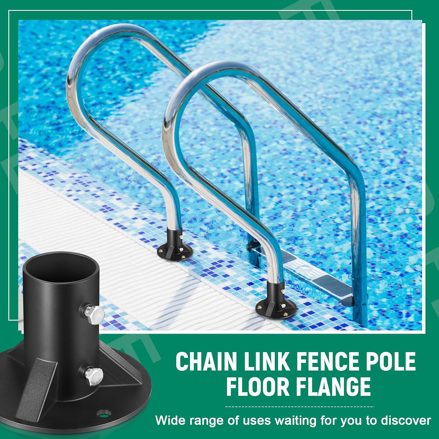 2 Pack Chain Link Fence Post 2%27%27 Floor Flange Heavy Duty Round Post Base Bracket (od 1-7/8%27%27) Fits Fence Mailbox Railing Deck Flag Column Stair Handrail with Expansion Bolts and Screws