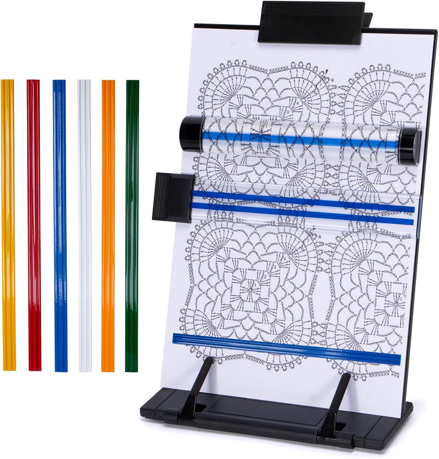 Knitting Pattern Holder with 6 Color Replacement Magnets 1 Magnifying Ruler Knitting Pattern Holder with 6 Color Replacement Magnets 1 Magnifying Ruler