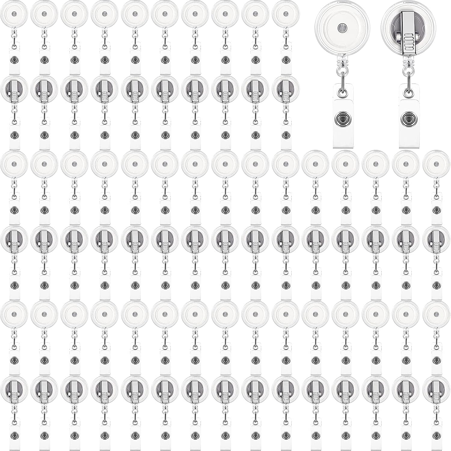 100 Pcs Translucent Retractable Badge Reels Round ID Badge Holders Nursing Name Reels with Swivel Alligator Clip and Vinyl Card Strap for Nurses Volunteer Students Teachers(Translucent Clear)