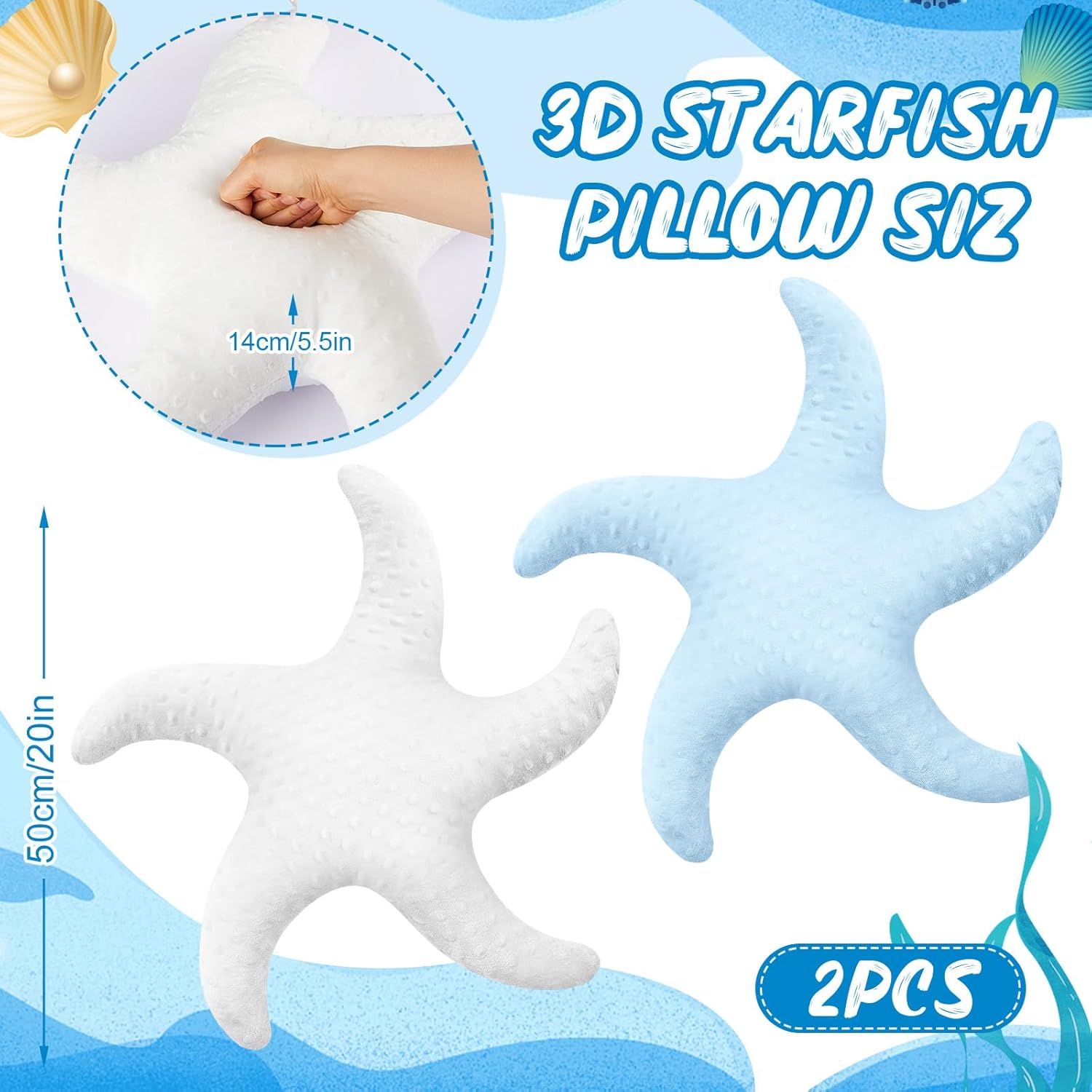 2 Pcs Starfish Pillow Cute Beach Pillow 20%27%27 Star Fish Shaped Throw Pillows Plush Beach Room Decor Decorative Ocean Star Stuffed Animal Plush Cushion for Bedroom Living Room (White