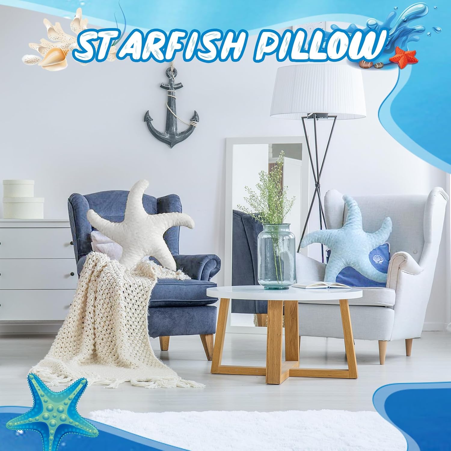 2 Pcs Starfish Pillow Cute Beach Pillow 20%27%27 Star Fish Shaped Throw Pillows Plush Beach Room Decor Decorative Ocean Star Stuffed Animal Plush Cushion for Bedroom Living Room (White