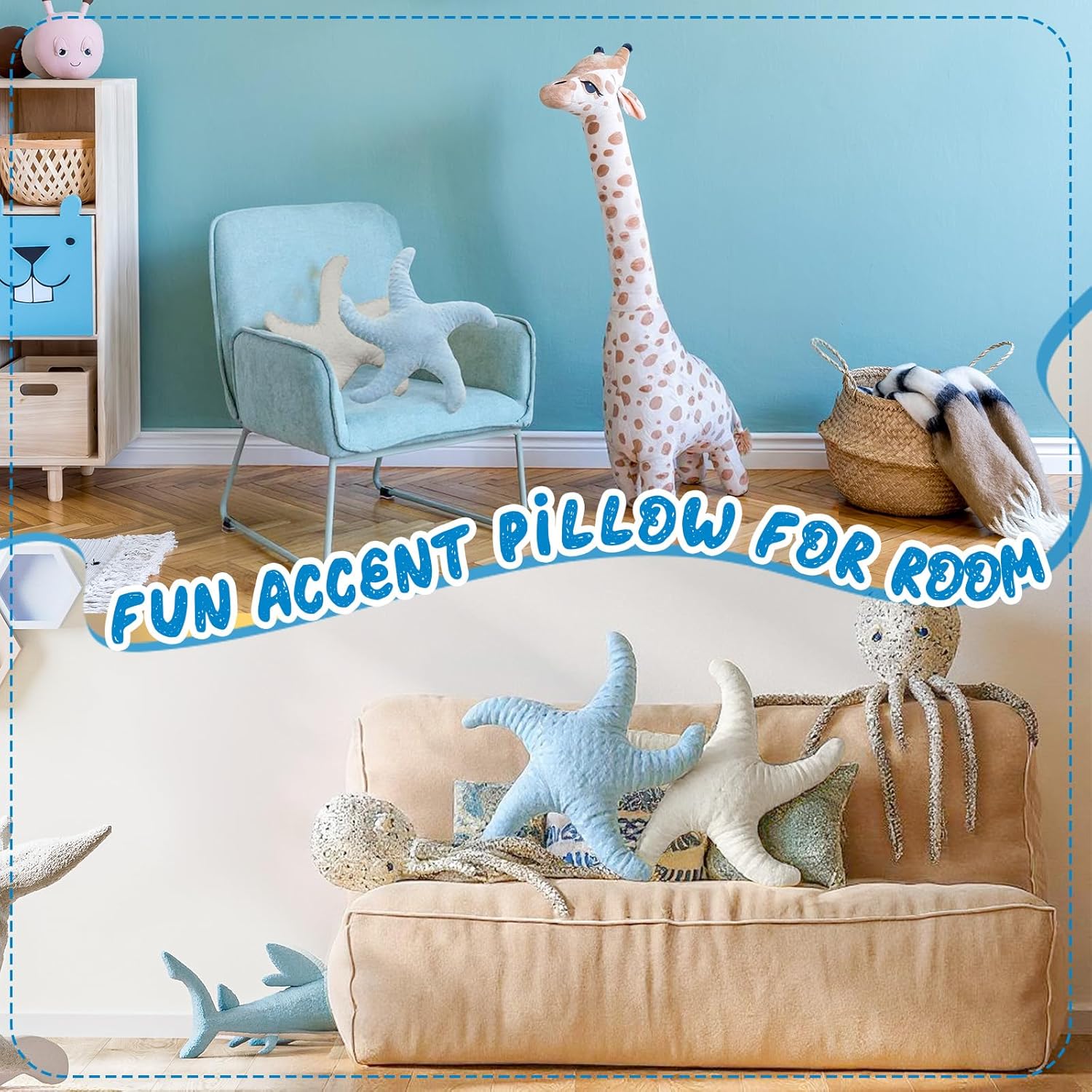 2 Pcs Starfish Pillow Cute Beach Pillow 20%27%27 Star Fish Shaped Throw Pillows Plush Beach Room Decor Decorative Ocean Star Stuffed Animal Plush Cushion for Bedroom Living Room (White