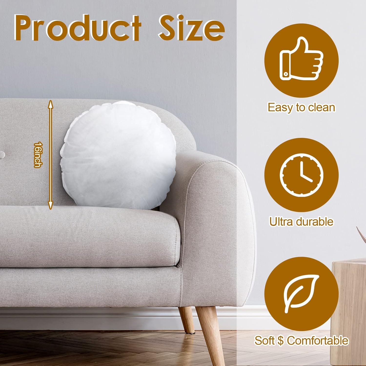 6 Pcs Round Pillow Insert Bulk White Decorative Throw Pillows Insert for Sofa