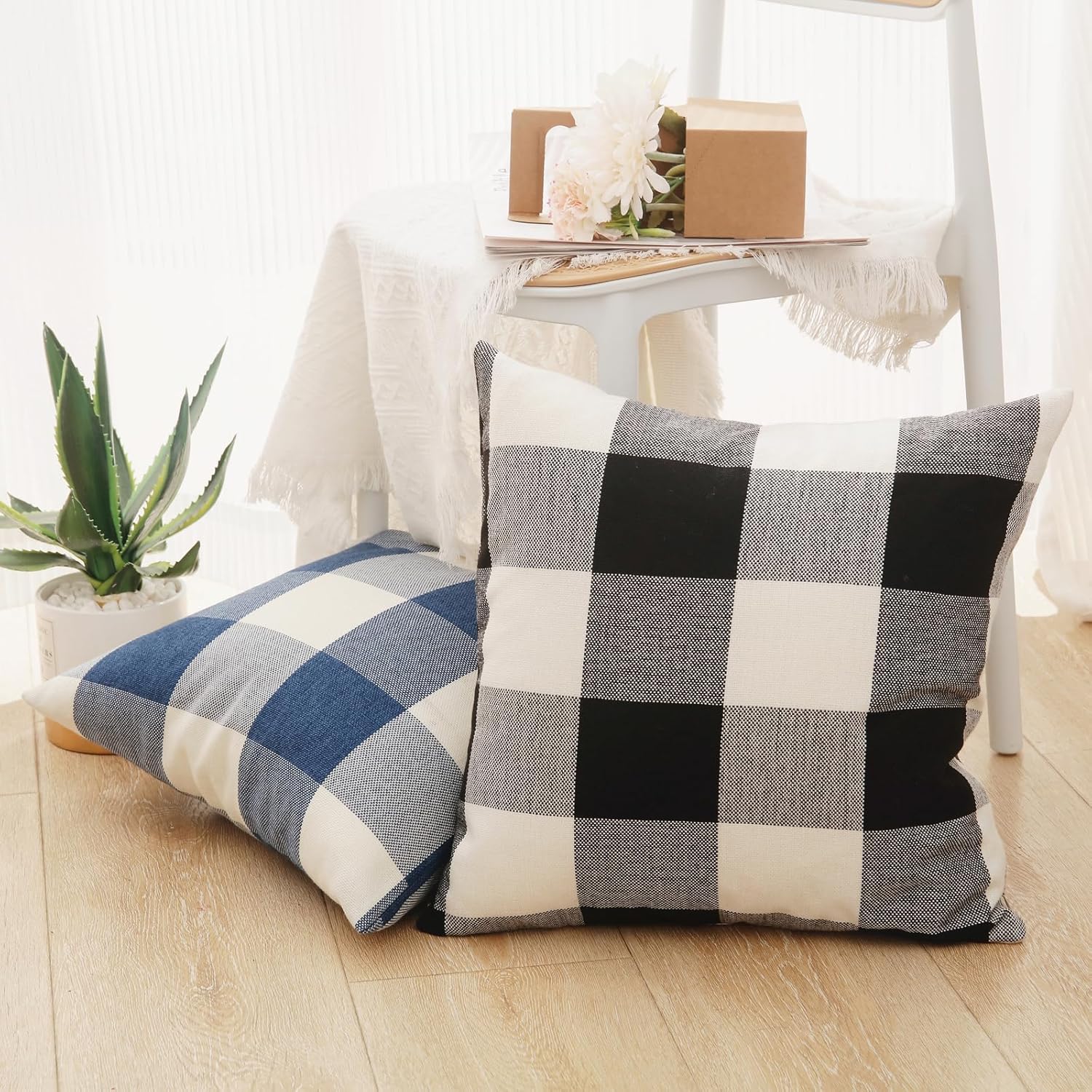 Rustic Buffalo Plaid Pillows with Inserts Set of 2