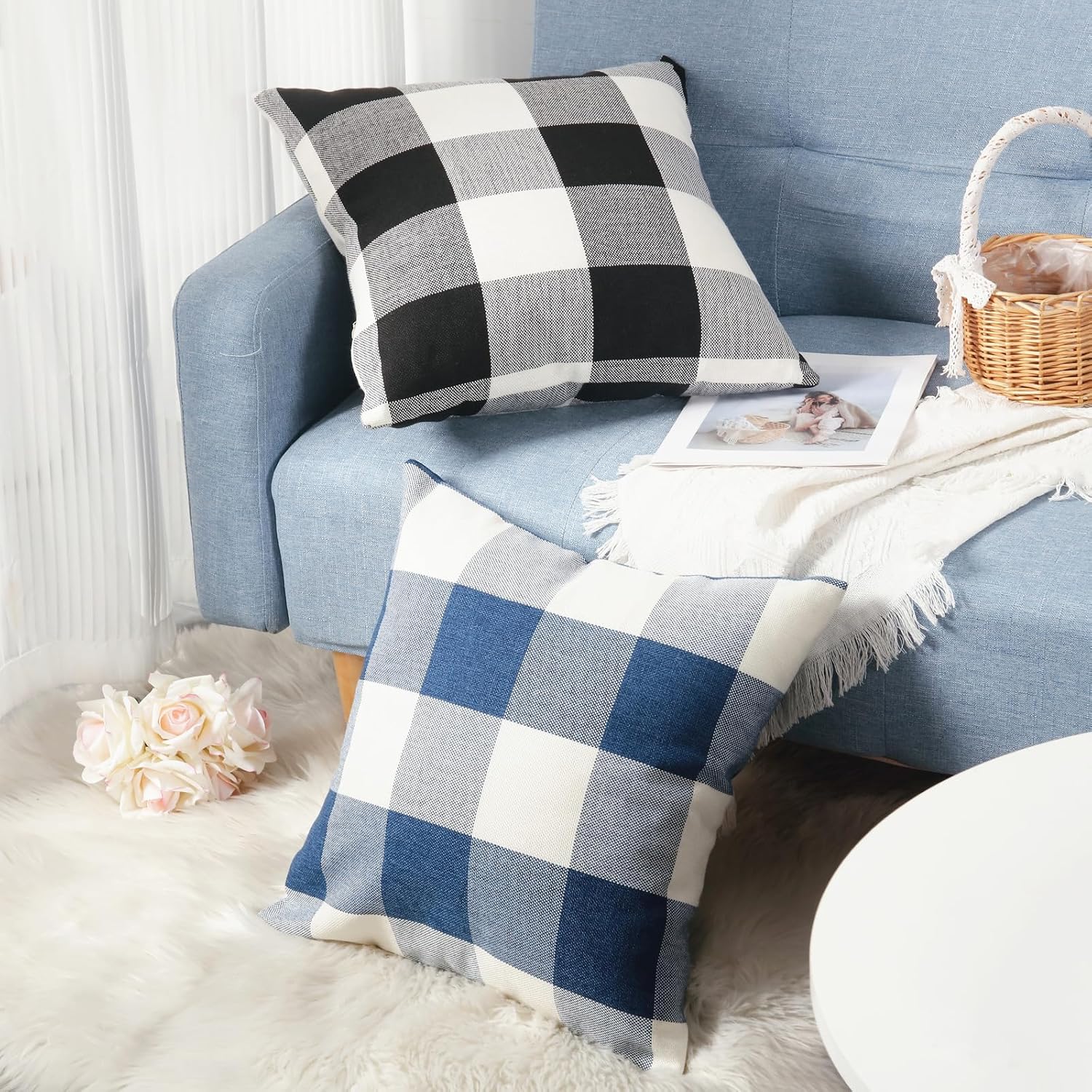 Rustic Buffalo Plaid Pillows with Inserts Set of 2