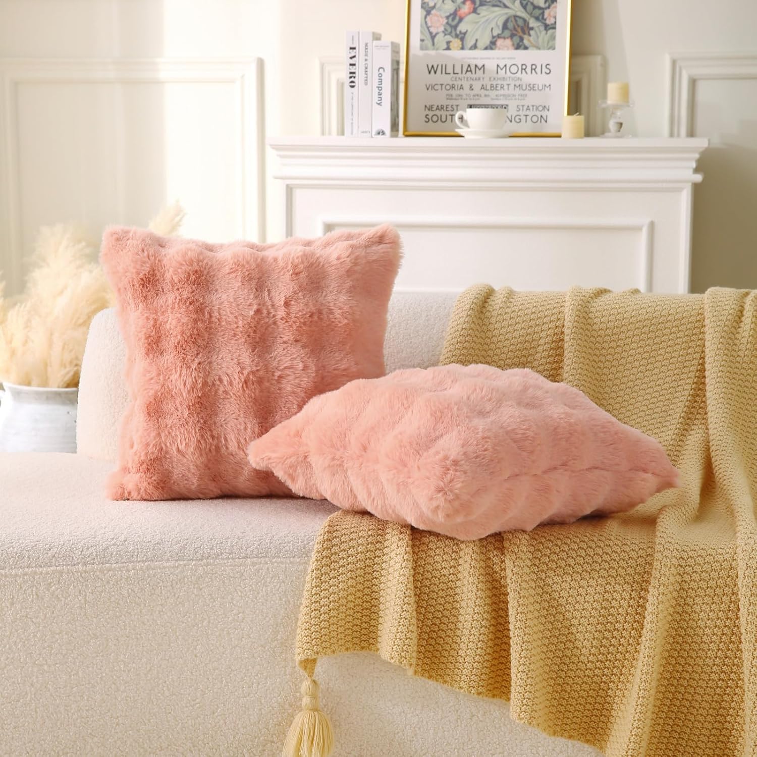 Faux Fur Plush Pillow with Inserts Set of 2