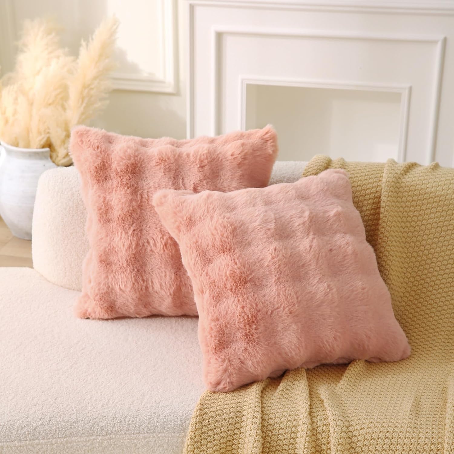 Faux Fur Plush Pillow with Inserts Set of 2