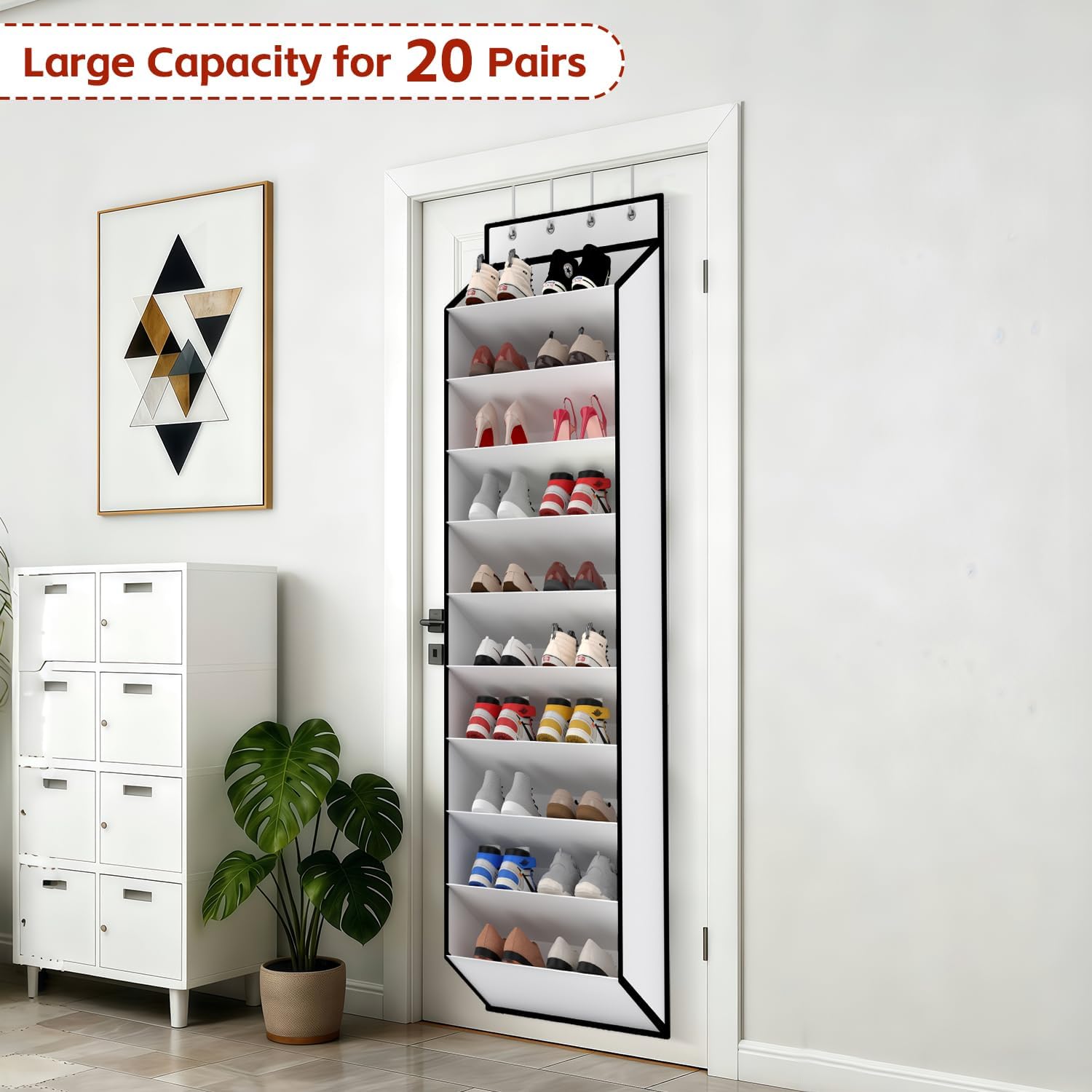 10 Tiers White Over Door Shoe Organizer Storage