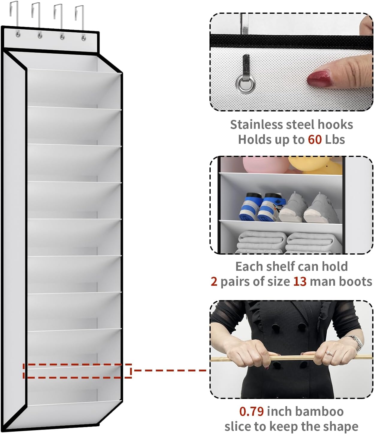 10 Tiers White Over Door Shoe Organizer Storage