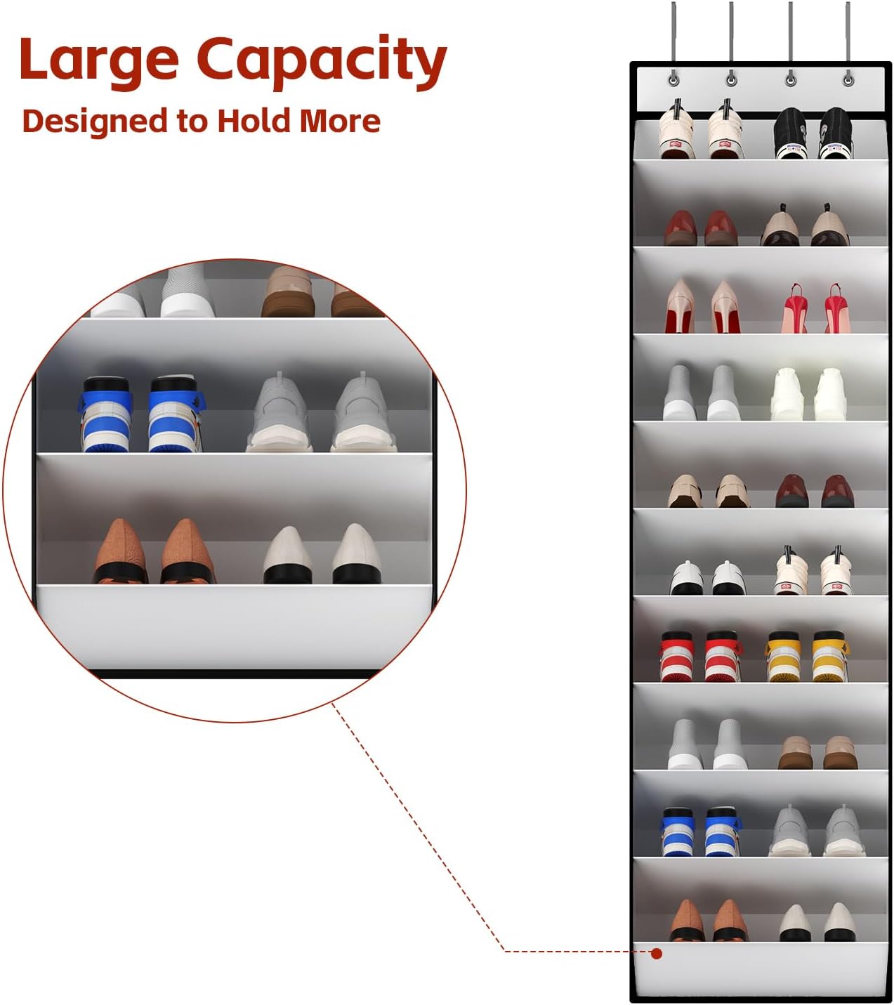 10 Tiers White Over Door Shoe Organizer Storage