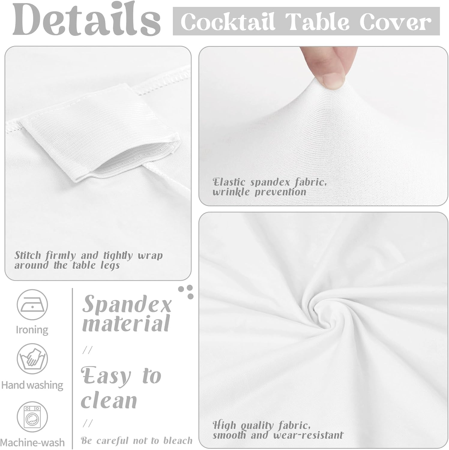 8 Pack Cocktail Table Covers 32x43 Inch Fitted Stretch Spandex Square Corners White Table Cover High Top Cocktail Round Tablecloth for Party