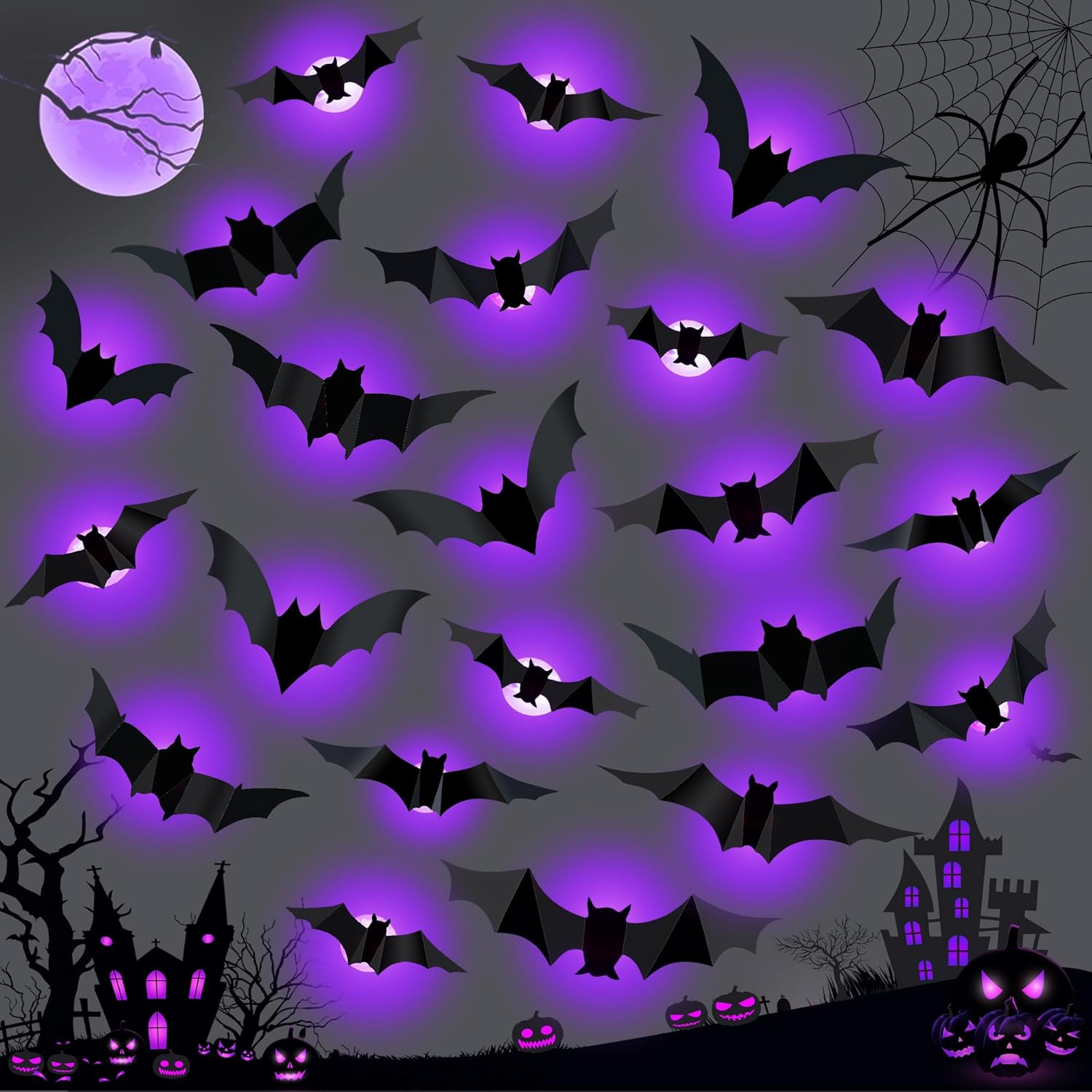 36 PCS LED Purple Lighted 3D Bats Halloween Decoration 36 PCS LED Purple Lighted 3D Bats Halloween Decoration