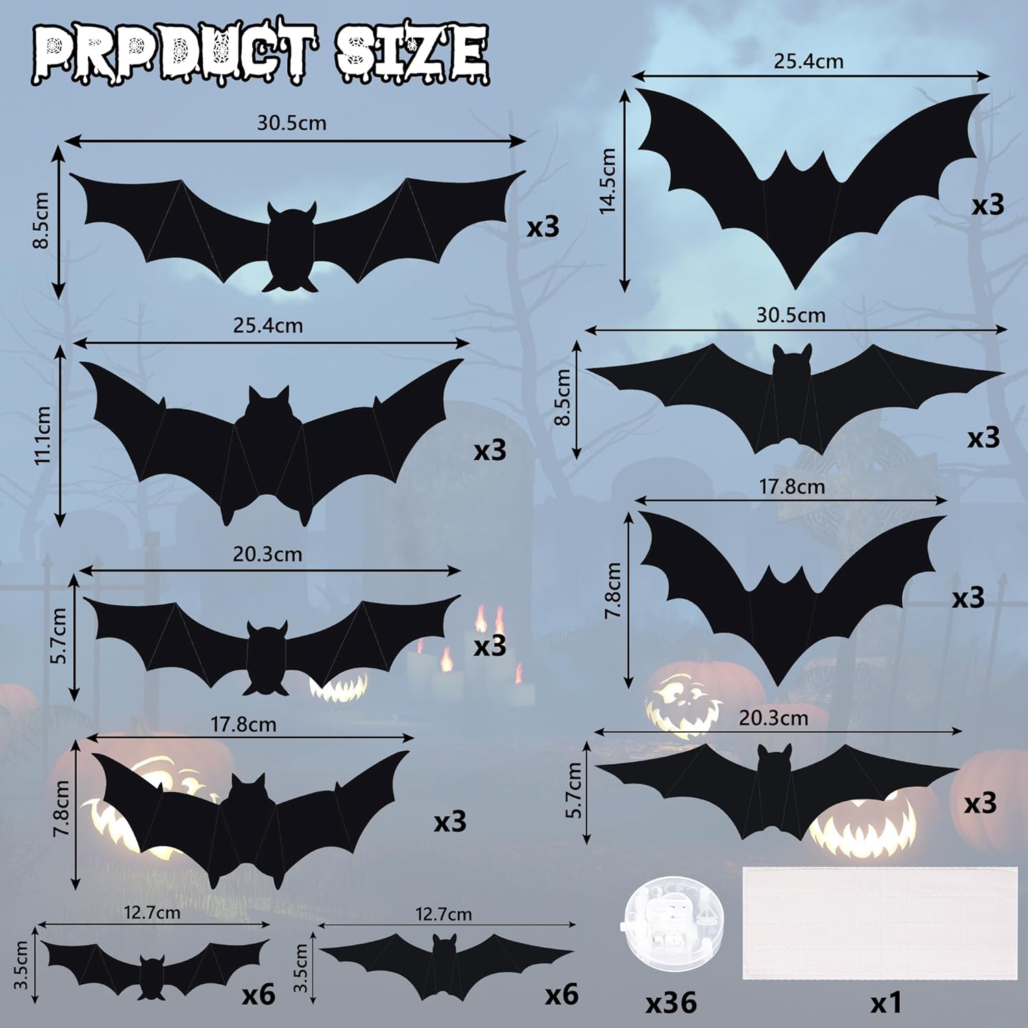 36 PCS LED Purple Lighted 3D Bats Halloween Decoration