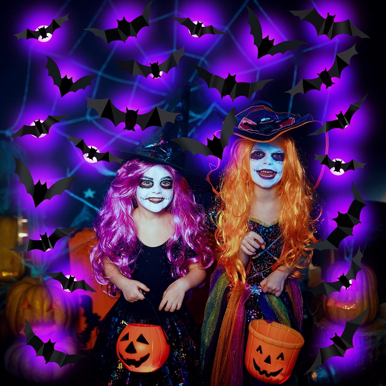 36 PCS LED Purple Lighted 3D Bats Halloween Decoration