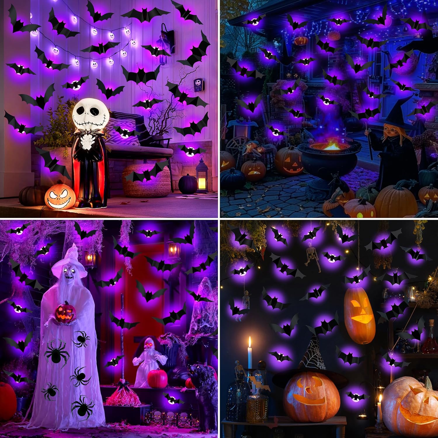 36 PCS LED Purple Lighted 3D Bats Halloween Decoration
