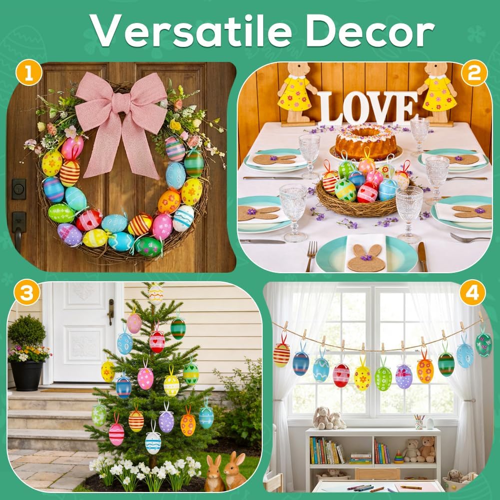 24PCS Hanging Easter Eggs – Reusable Plastic Easter Egg Decorations for Tree Ornaments
