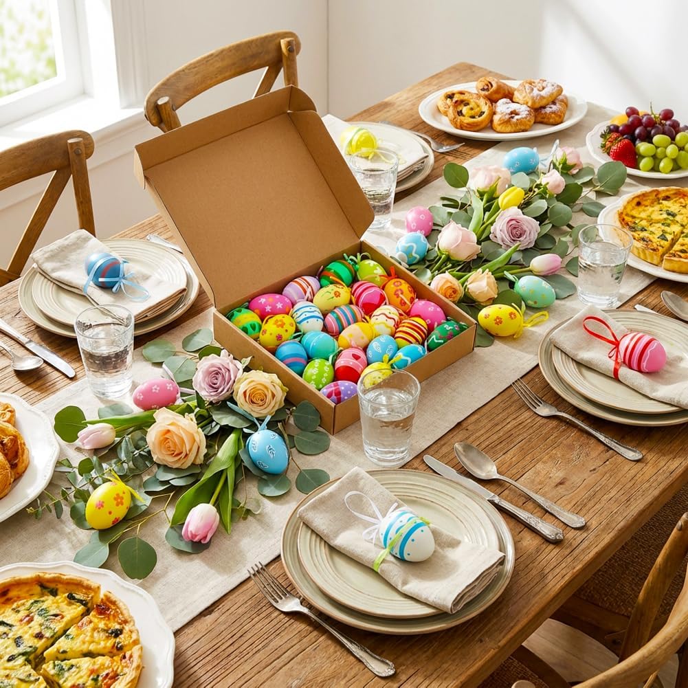 24PCS Hanging Easter Eggs – Reusable Plastic Easter Egg Decorations for Tree Ornaments