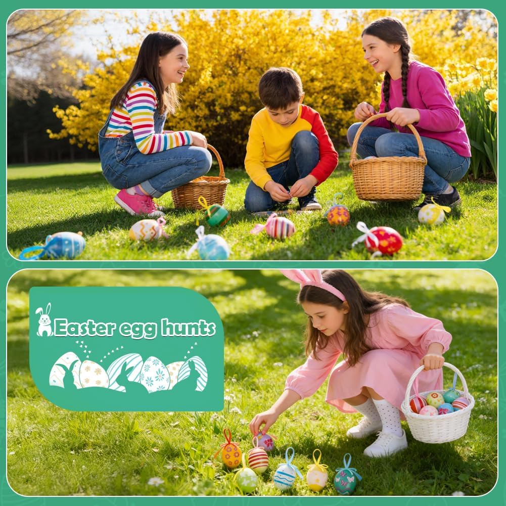 24PCS Hanging Easter Eggs – Reusable Plastic Easter Egg Decorations for Tree Ornaments