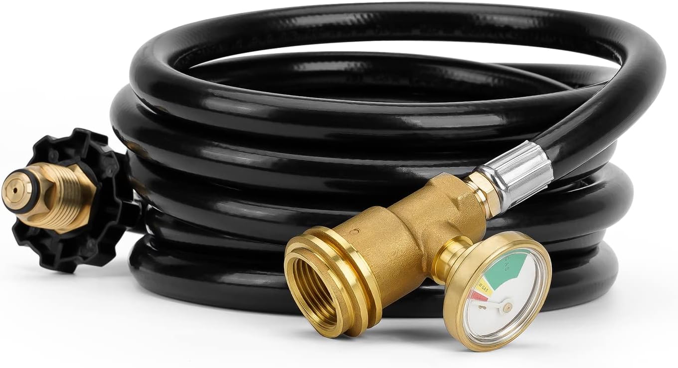 12 FT Propane Extension Hose with Gauge - Leak Detector Replacement for Propane Appliances,Standard P.O.L.
