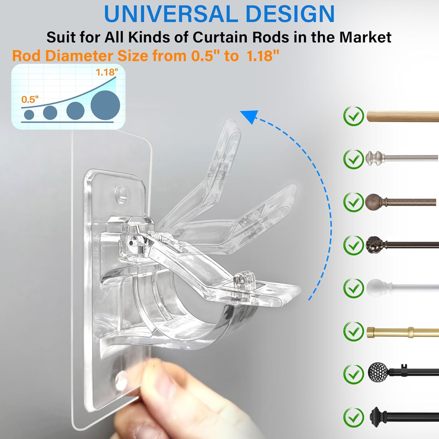 6-Pack No Drill Needed Curtain Rod Holders