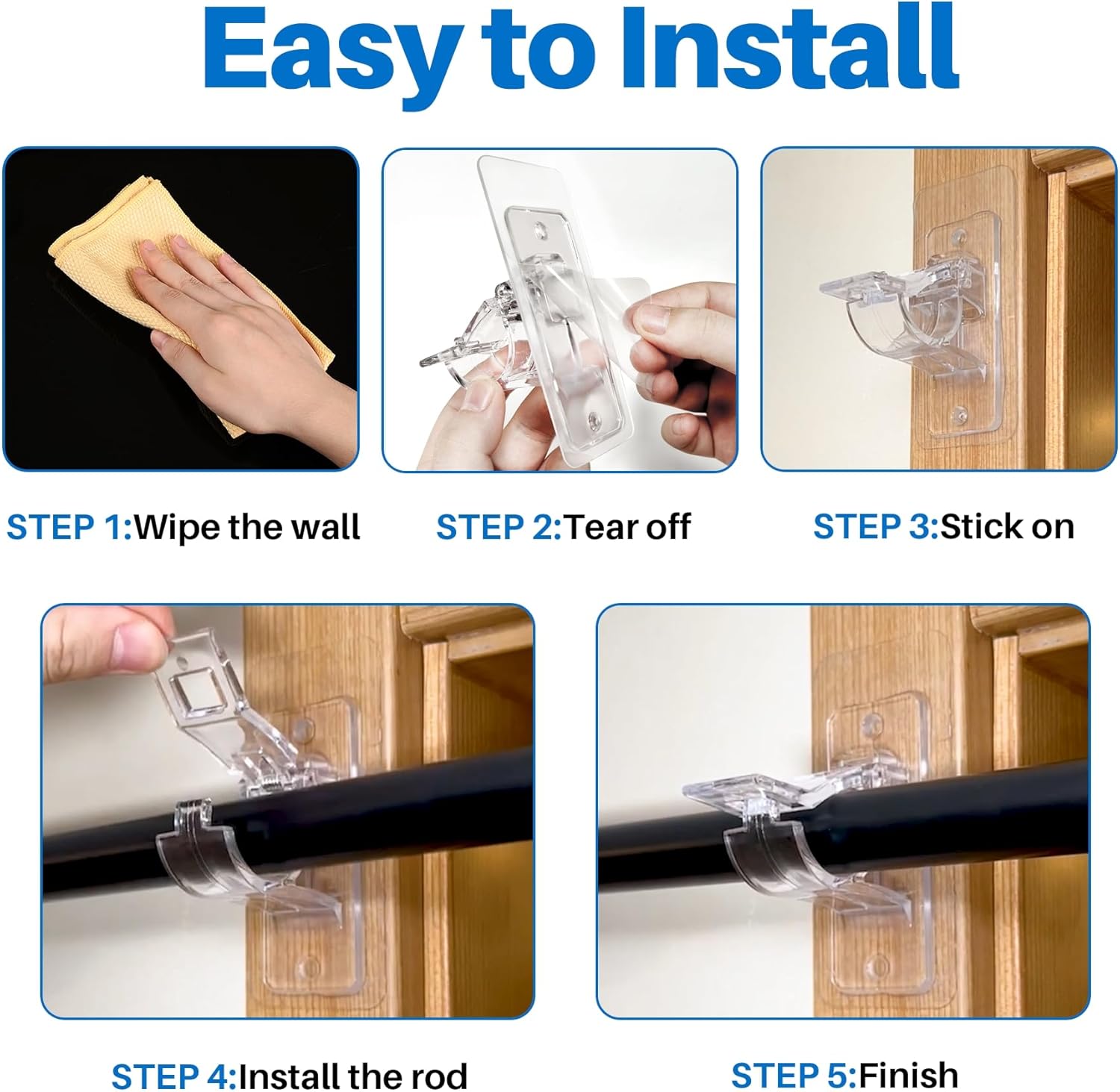 6-Pack No Drill Needed Curtain Rod Holders