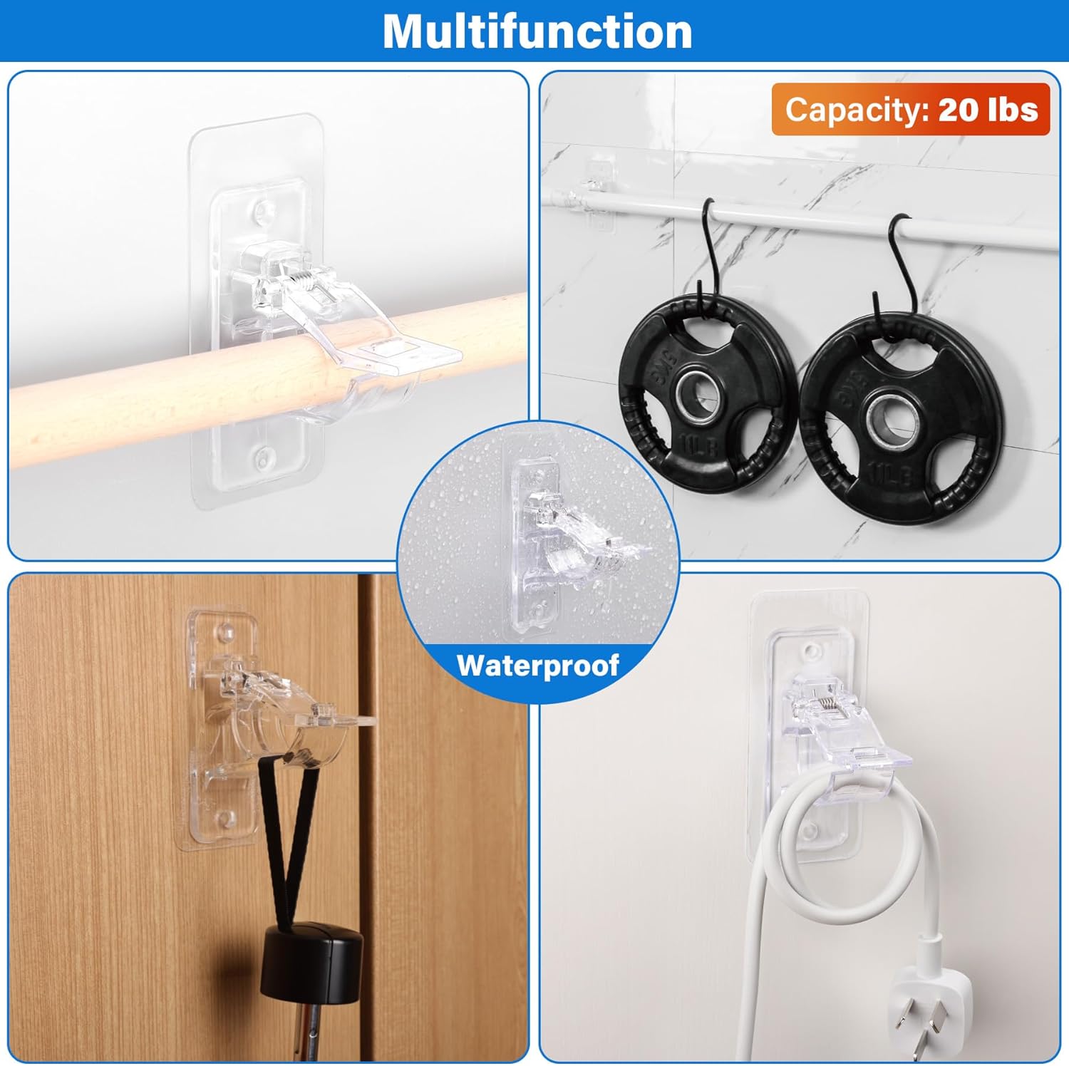 6-Pack No Drill Needed Curtain Rod Holders
