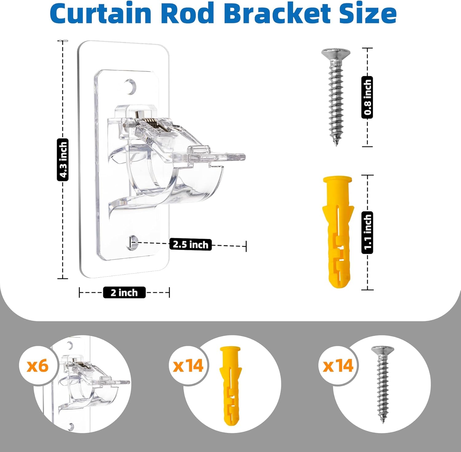 6-Pack No Drill Needed Curtain Rod Holders