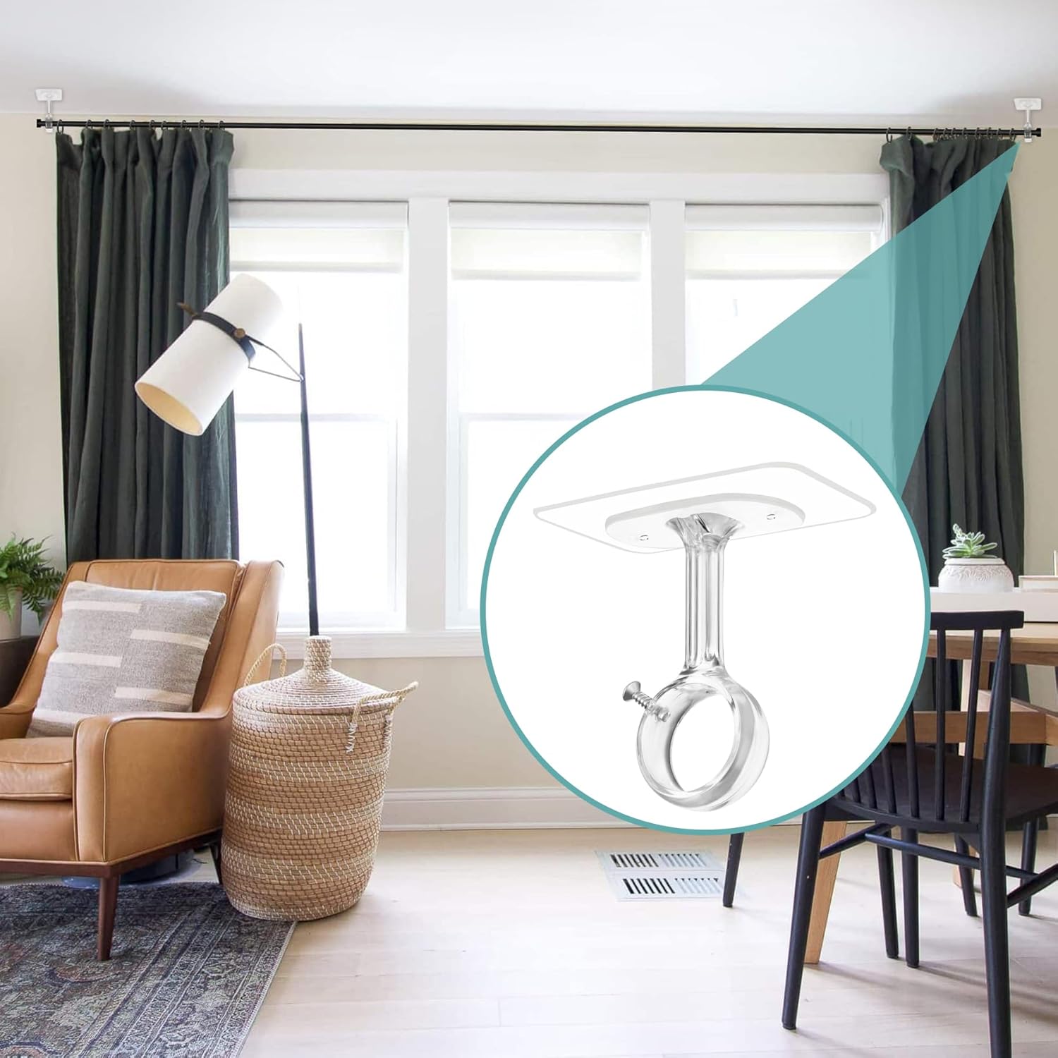 6-Pack No Drilling Ceiling Mounted Curtain Rod Brackets