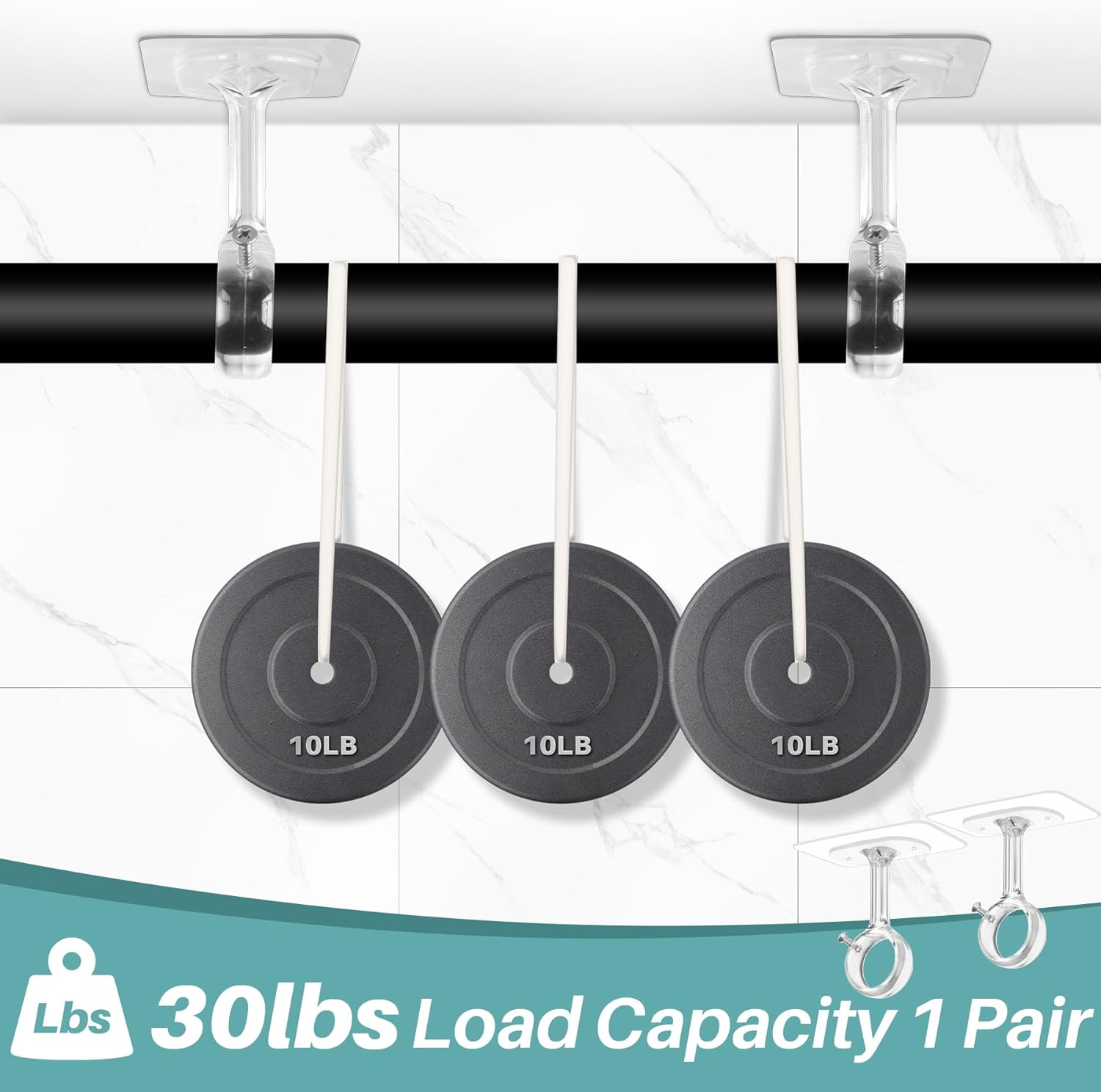 6-Pack No Drilling Ceiling Mounted Curtain Rod Brackets
