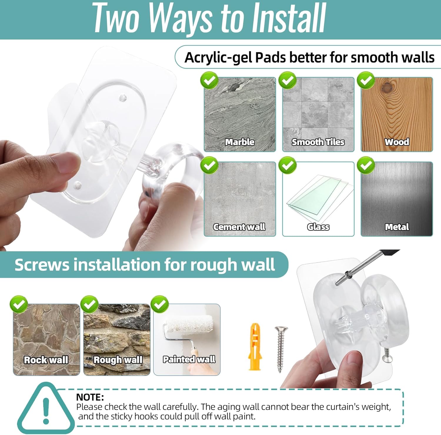 6-Pack No Drilling Ceiling Mounted Curtain Rod Brackets