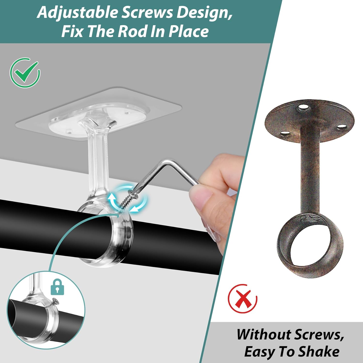 6-Pack No Drilling Ceiling Mounted Curtain Rod Brackets