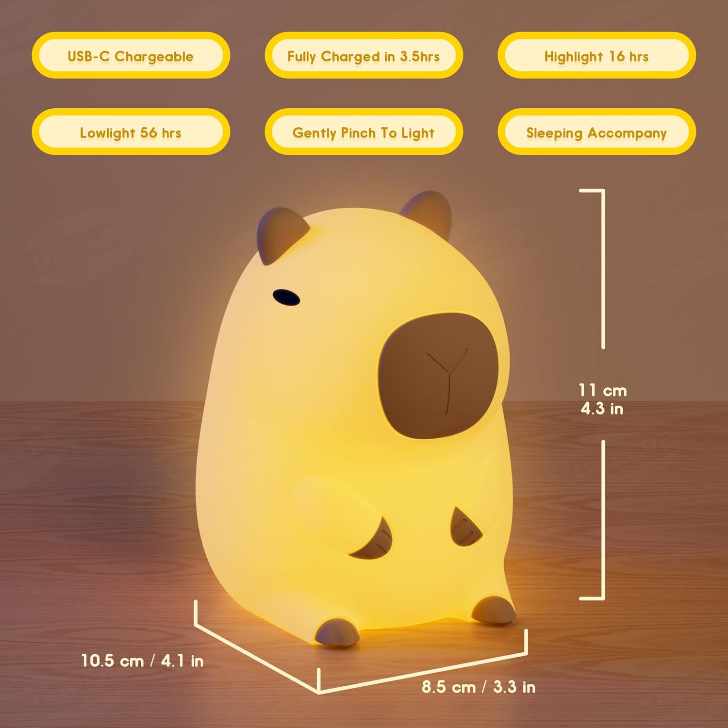 Capybara Night Light White Elephant Gifts - Rechargeable Silicone Touch Lamp