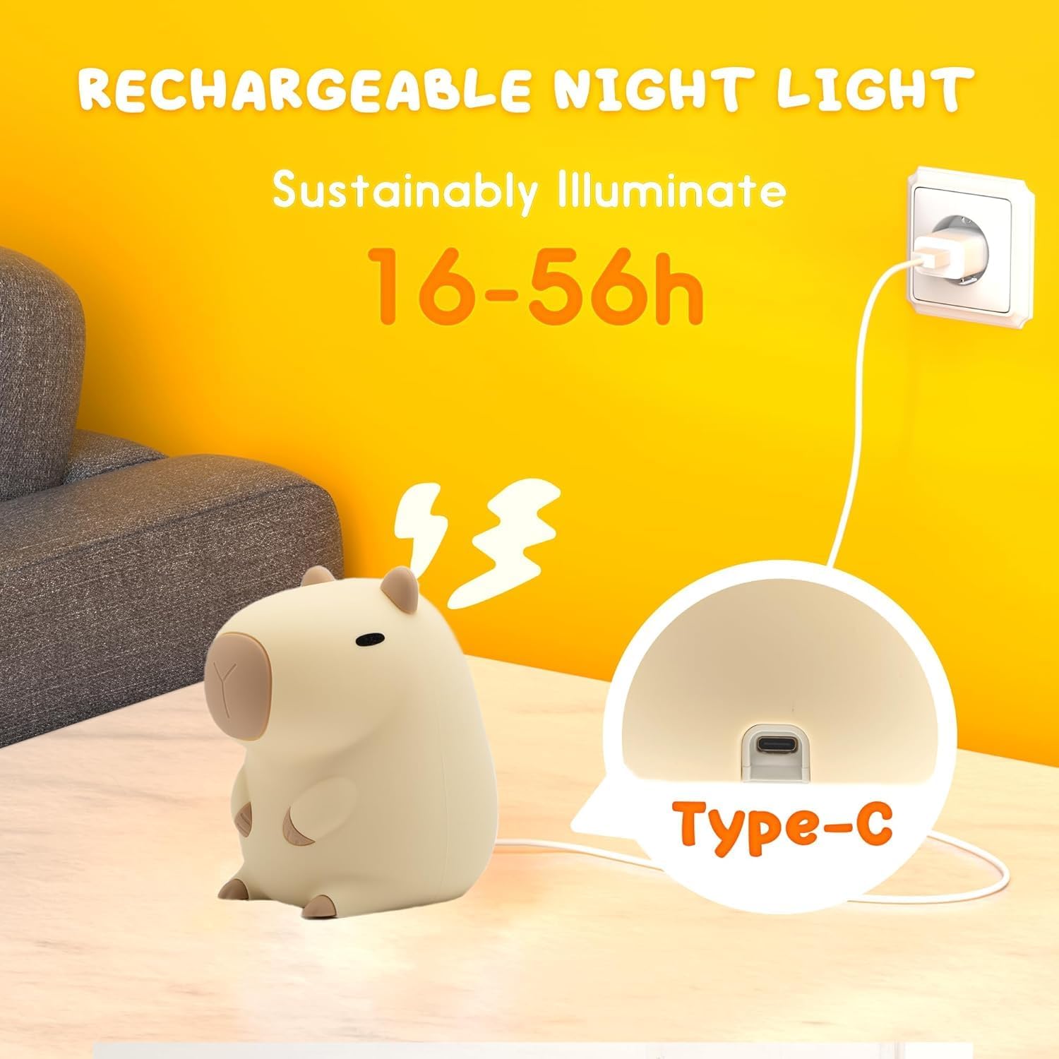 Capybara Night Light White Elephant Gifts - Rechargeable Silicone Touch Lamp