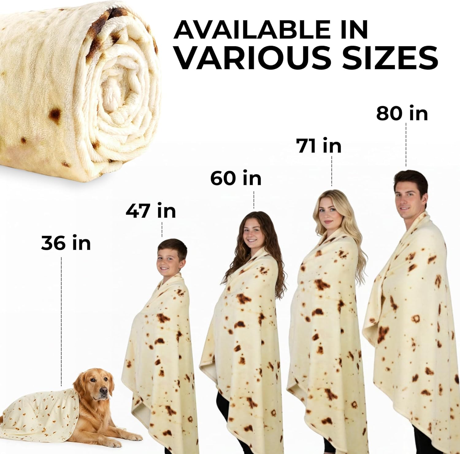 Zulay Extra Large Burritos Tortilla Throw Blanket – Wrap Yourself Like a Giant Taco! Double-Sided 71 Inches