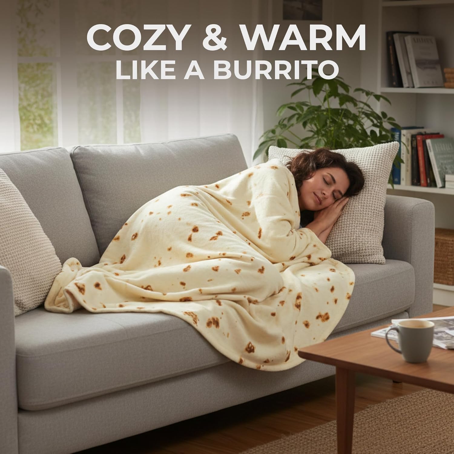 Zulay Extra Large Burritos Tortilla Throw Blanket – Wrap Yourself Like a Giant Taco! Double-Sided 71 Inches