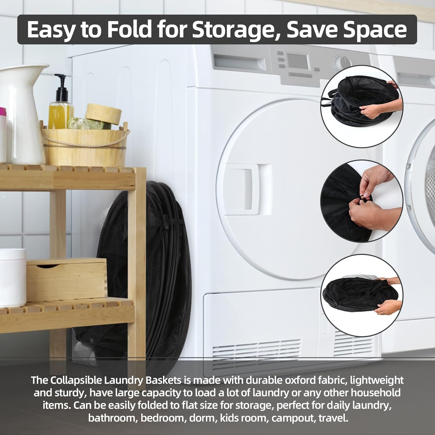 Extra Large 107L Strong Laundry Hamper 17.5" x 27" Collapsible Laundry Baskets with Long Straps Drawstring Barrel Foldable Hamper for Laundry Room